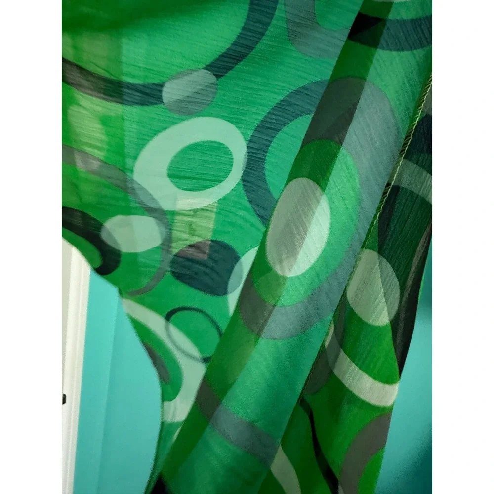 Vintage Style Green Geometric Circle Print Sheer Chiffon Scarf Wrap Sarong